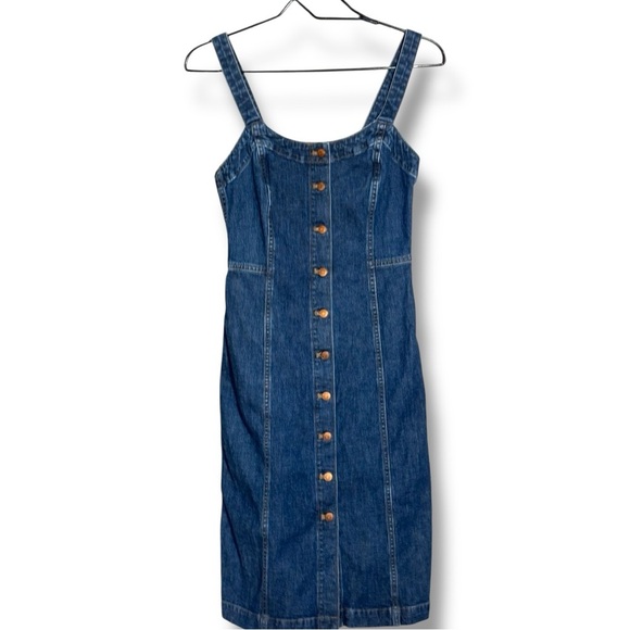 Madewell Dark Indigo Denim Shank Button-Front Tank Dress Sleeveless Midi Dress - Picture 13 of 16